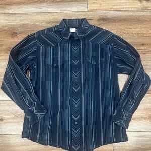 Wrangler Womens Western Blue Sparkly Pearl Snap Long Sleeve Size Large
